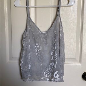 Sheer top with velour rose petal design